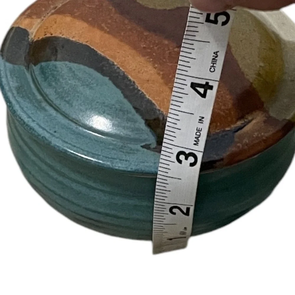 Vintage Handmade Clay Pottery Dish With‎ Lid Signed by Artist BrianTeal Blue